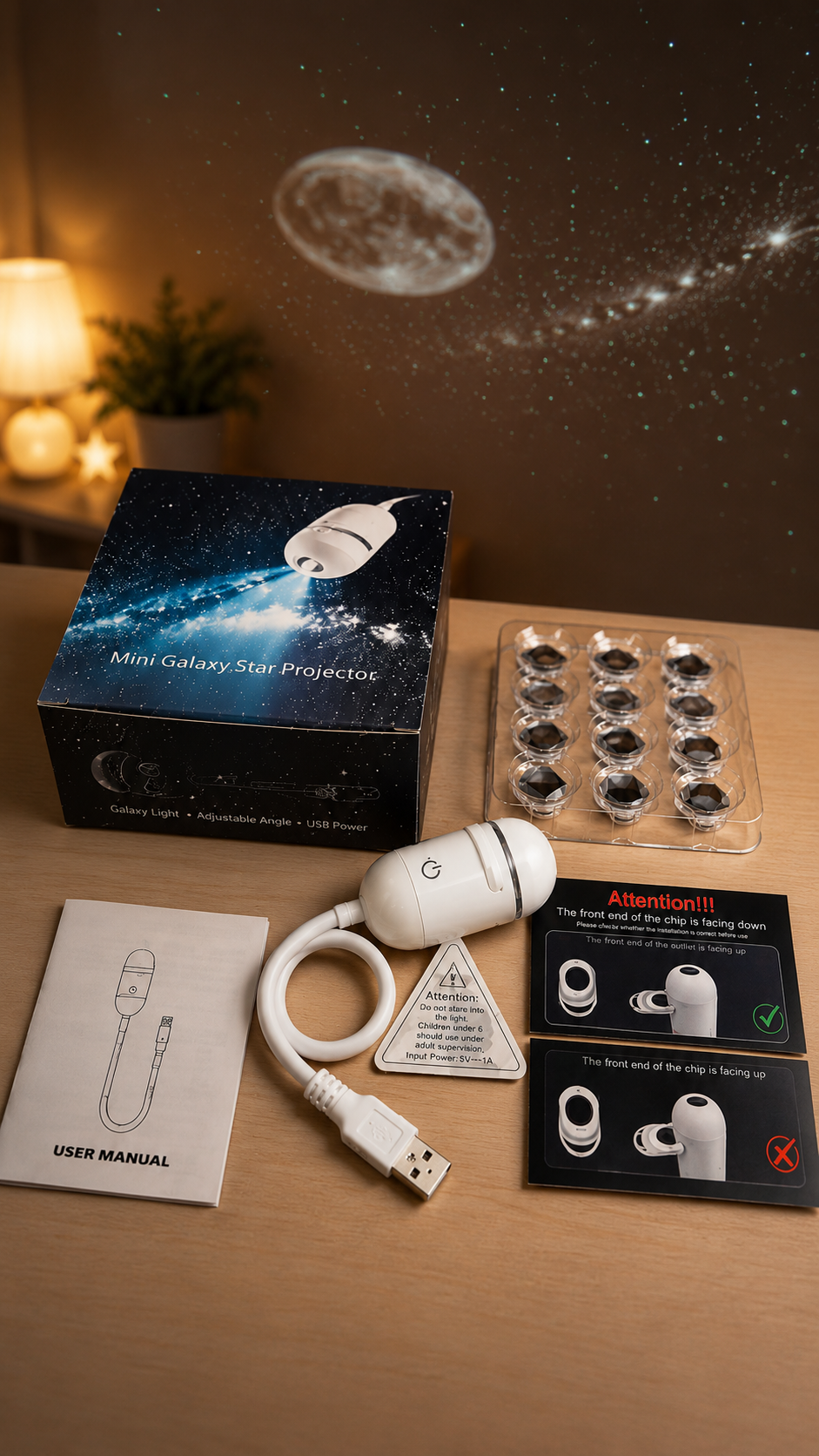 Galaxy Projektor & Nattlampa 2-i-1 (Med 12 Magiska Motiv)