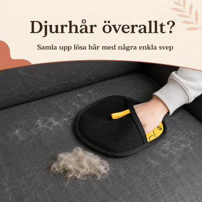PälsSvep samlar upp lösa djurhår från en mörk tygsoffa