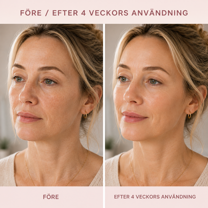 Före- och efterbild av mogen hud med GlowWrap™