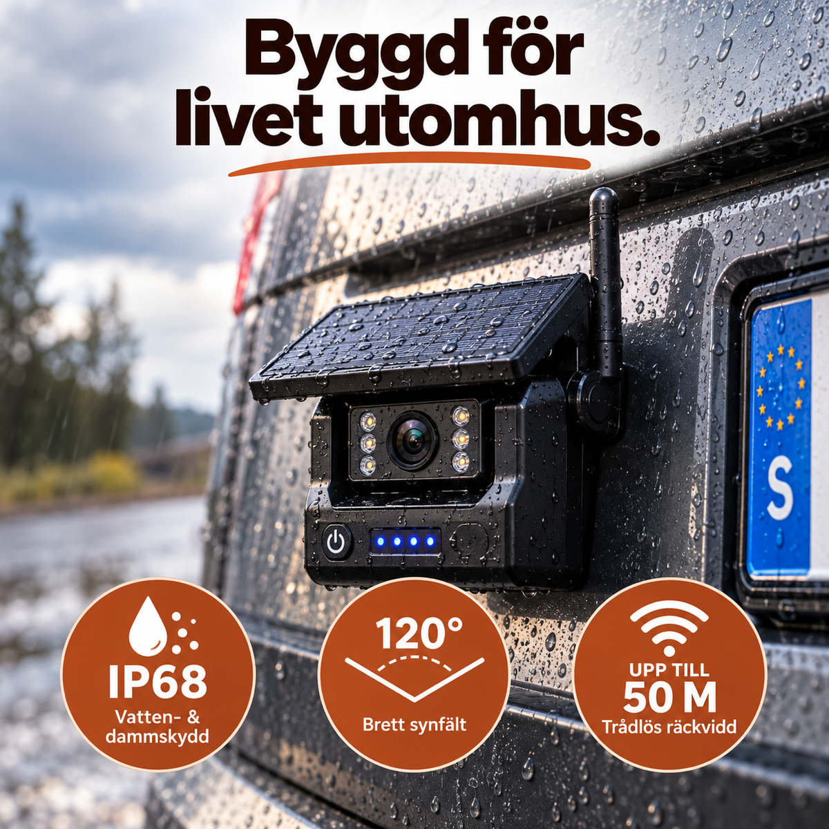 BackSyn™ IP68-klassad backkamera med 120 graders synfält och upp till 50 meters räckvidd