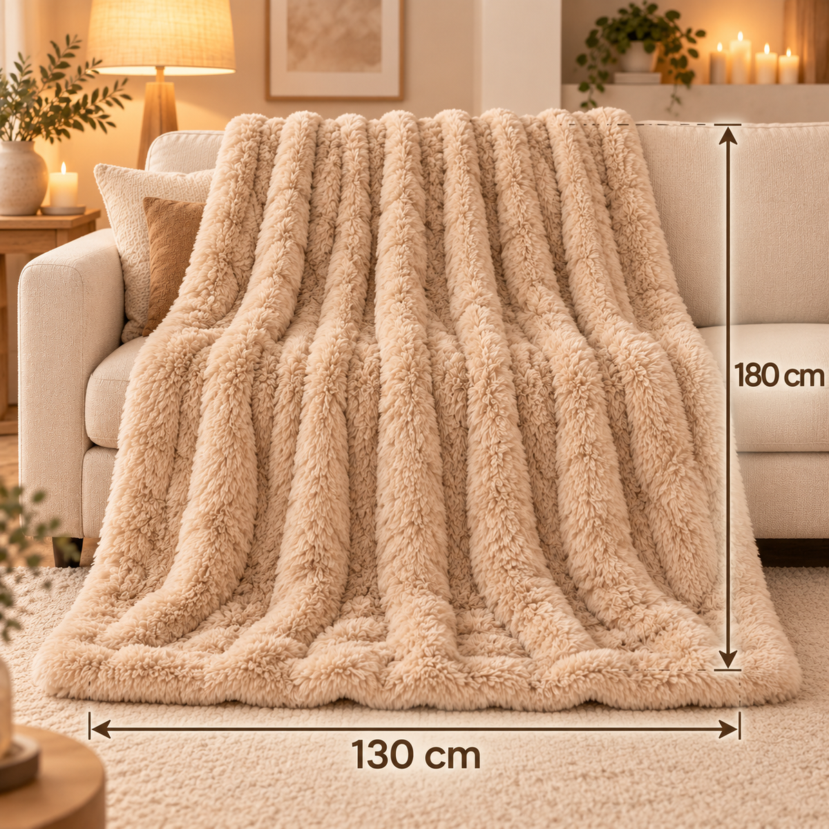 Beige värmepläd i storlek 130 × 180 cm
