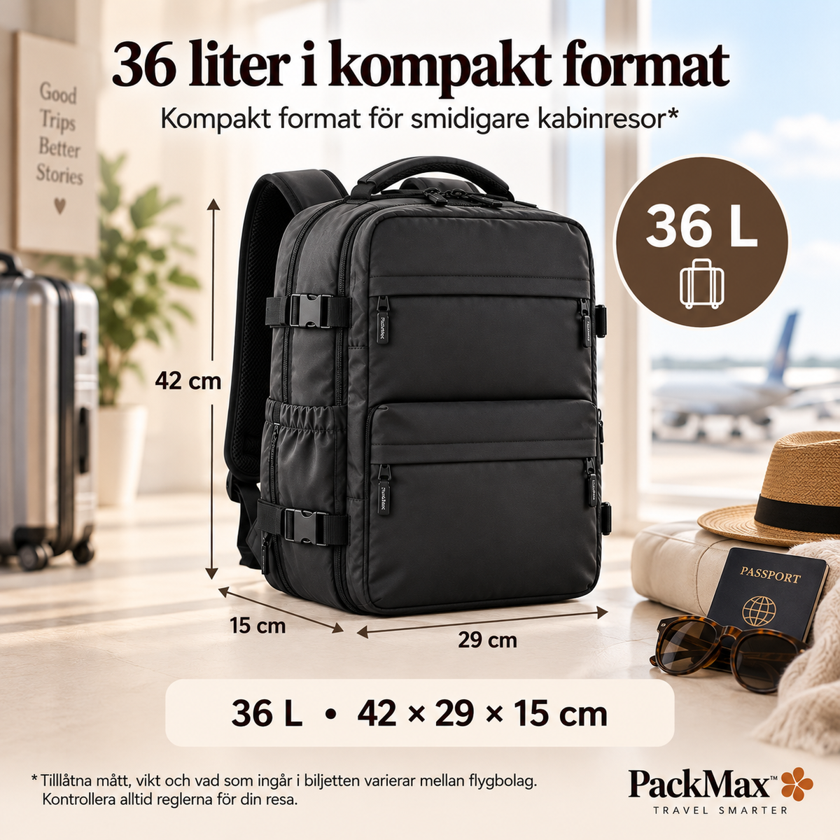 Svart PackMax vakuumryggsäck med medföljande elektrisk vakuumpump
