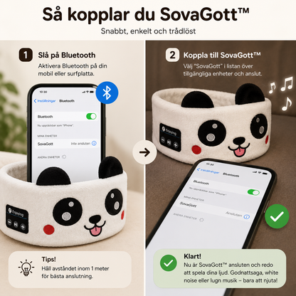 SovaGott trådlöst musikpannband för barn i mjuk fleece med djurmotiv.