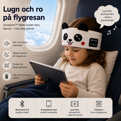 SovaGott trådlöst musikpannband för barn i mjuk fleece med djurmotiv.
