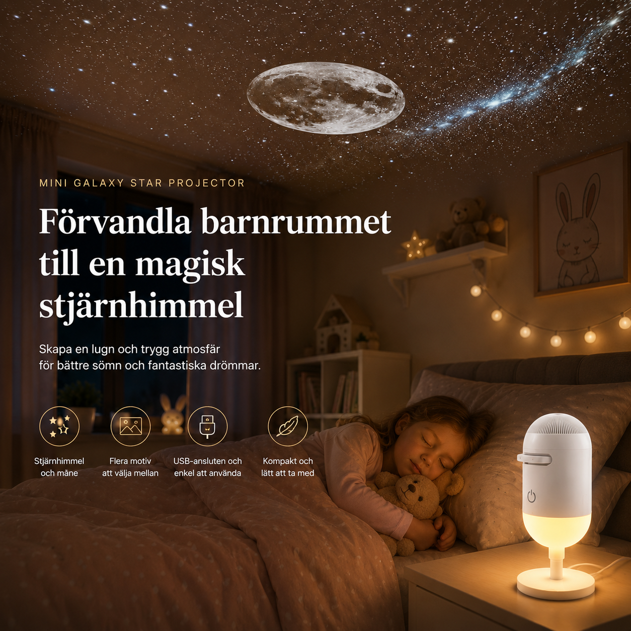 Galaxy Projektor & Nattlampa 2-i-1 (Med 12 Magiska Motiv)