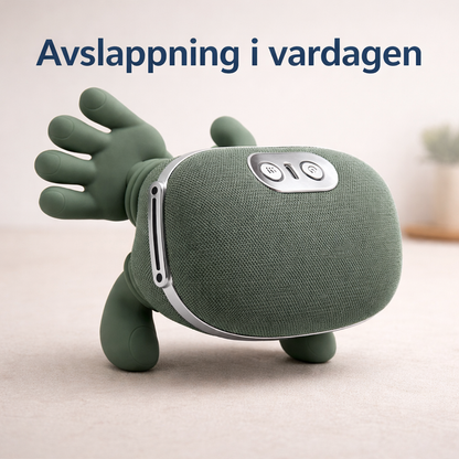 Trådlös nack- och axelmassager med värme på ljus bakgrund.
