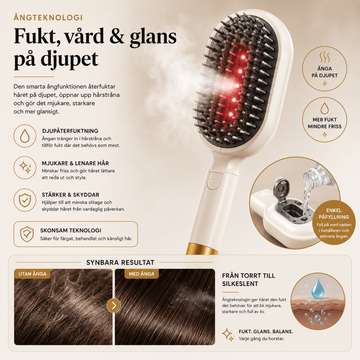 HårRo™ – Sladdlös Sprayborste med Avslappnande Hårbottenmassage - Orange Clover