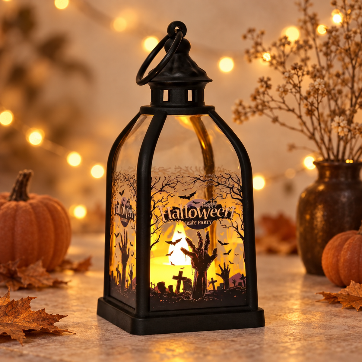 SpökSkimmer™ Halloweenlykta med kusligt kyrkogårdsmotiv