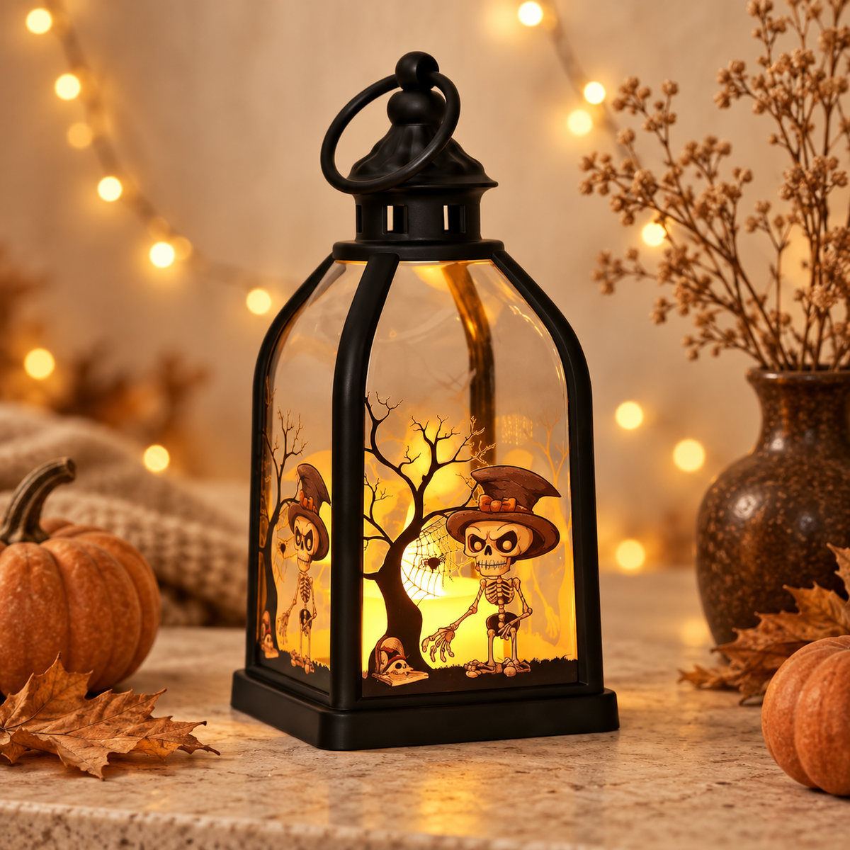 SpökSkimmer™ Halloweenlykta med två skelett och varmt LED-sken