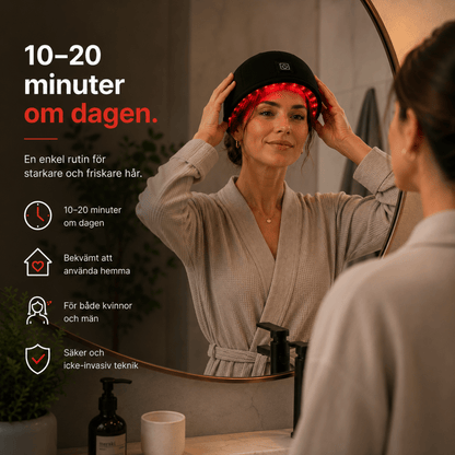 Rödljusterapi för hårbotten hemma 10 till 20 minuter per dag